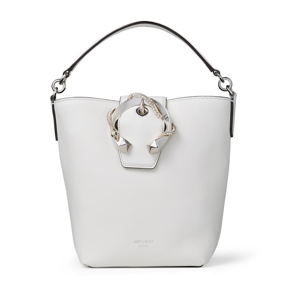 JIMMY CHOO leather snake Madeline bucket bag in white - Picture 1 of 13